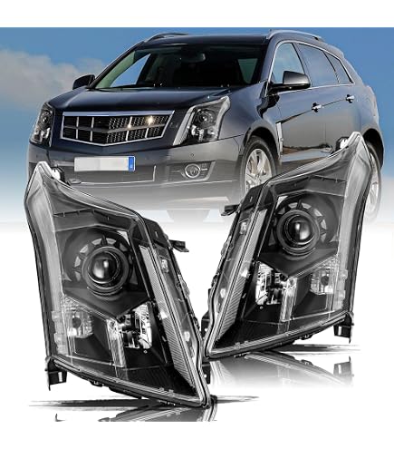 Auheadmotor Halogen Projector Headlights For 2010-2016 Cadillac SRX - Pair Chrome Clear