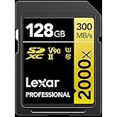 Lexar Professional 2000x 128GB SDXC UHS-II Card, Up to 300MB/s Read, for DSLR, Cinema-Quality Video Cameras (LSD2000128G-BNNN