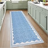 GarveeHome 2x6 Runner Rug for Hallway Washable Kitchen Rugs Non Slip Solid Blue Modern Minimalism Soft Low-Pile Scalloped Indoor Carpet for Entryway Laundry Room Floor Mats