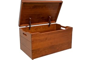 Hope Woodworking Amish Made Wooden Storage Chest Trunk Box with Lid and Handles for Bedroolanket, Clothes, Anti-Slam Hinges, Handmade, Rustic, Cherry Wood, W. Cherry Stain, 30"