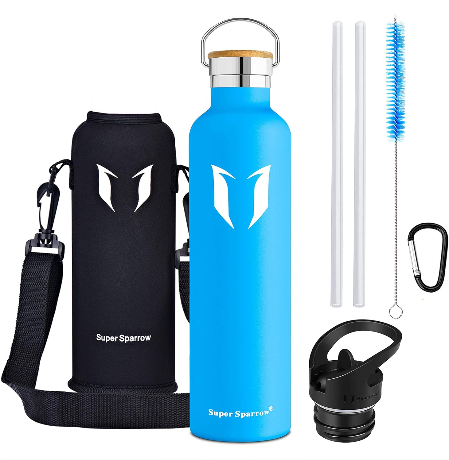 bottiglia d'acqua con coperchietti