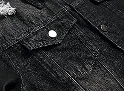 LAMKUKU Mens Denim Jacket Ripped Slim Jean Jacket