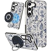 Lotadilo for Samsung Galaxy S23 Plus Case for Women - Girls Cute Design Compatible with Magsafe Magnetic Ring Holder Stand Line Flower Phone Covers Aesthetic Girly TPU Funda for S23 Plus