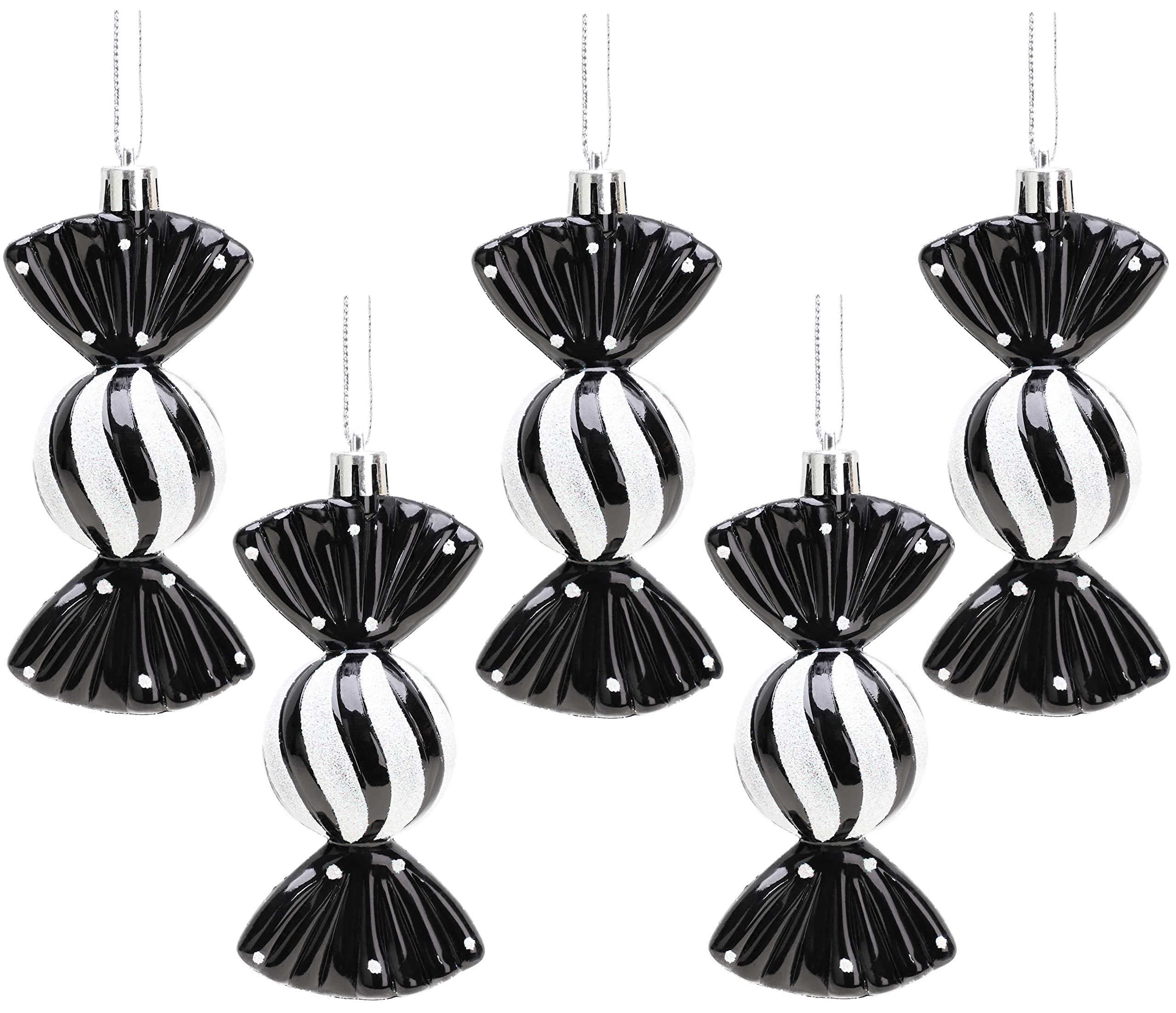 Christmas Concepts® Pack of 5-110mm Large Sweet Shaped Baubles - Shiny & Glitter Decorated - Christmas Baubles (Black)