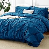 CozyLux Full Size Comforter Sets Teal, 7 Pieces Pintuck Bed in A Bag Teal Comforter Full Size, Pinch Pleat Bedding Sets with All Season Comforter, Sheets, Pillowcases & Shams