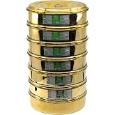 EISCO Set of 6 Test Sieves, 8 Inch - ASTM No. 10, 18, 35, 60, 120 &amp; 230 - Brass Frames with Stainless Steel Wire Mesh - Stackable with Receiving Pan &amp; Top