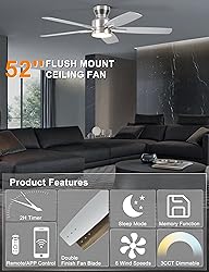 Ohniyou Ceiling Fans with Lights, 52'' Low Profile