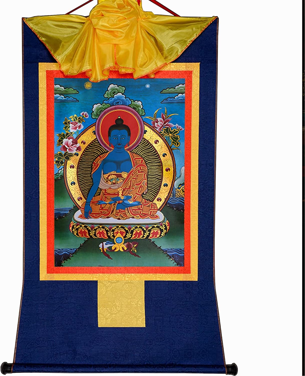 Paintings - Gandhanra Akshobhya(A Healing Buddha Before Medicine Buddha), Tibetan Thangka Painting Art,Buddhist Thangka Brocade,Buddha Tapestry with Scroll