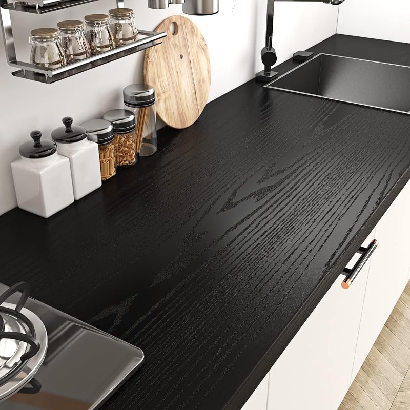 Livelynine Black Wood Effect Vinyl Wrap Self Adhesive Wallpaper for Furniture
