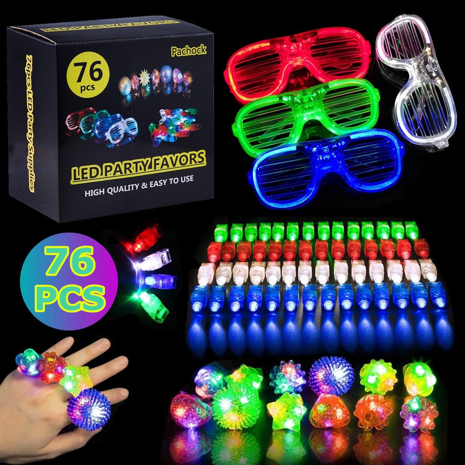 Paochocky 76pcs LED Light Up Toys Party Bag Fillers Flashing Party Toys