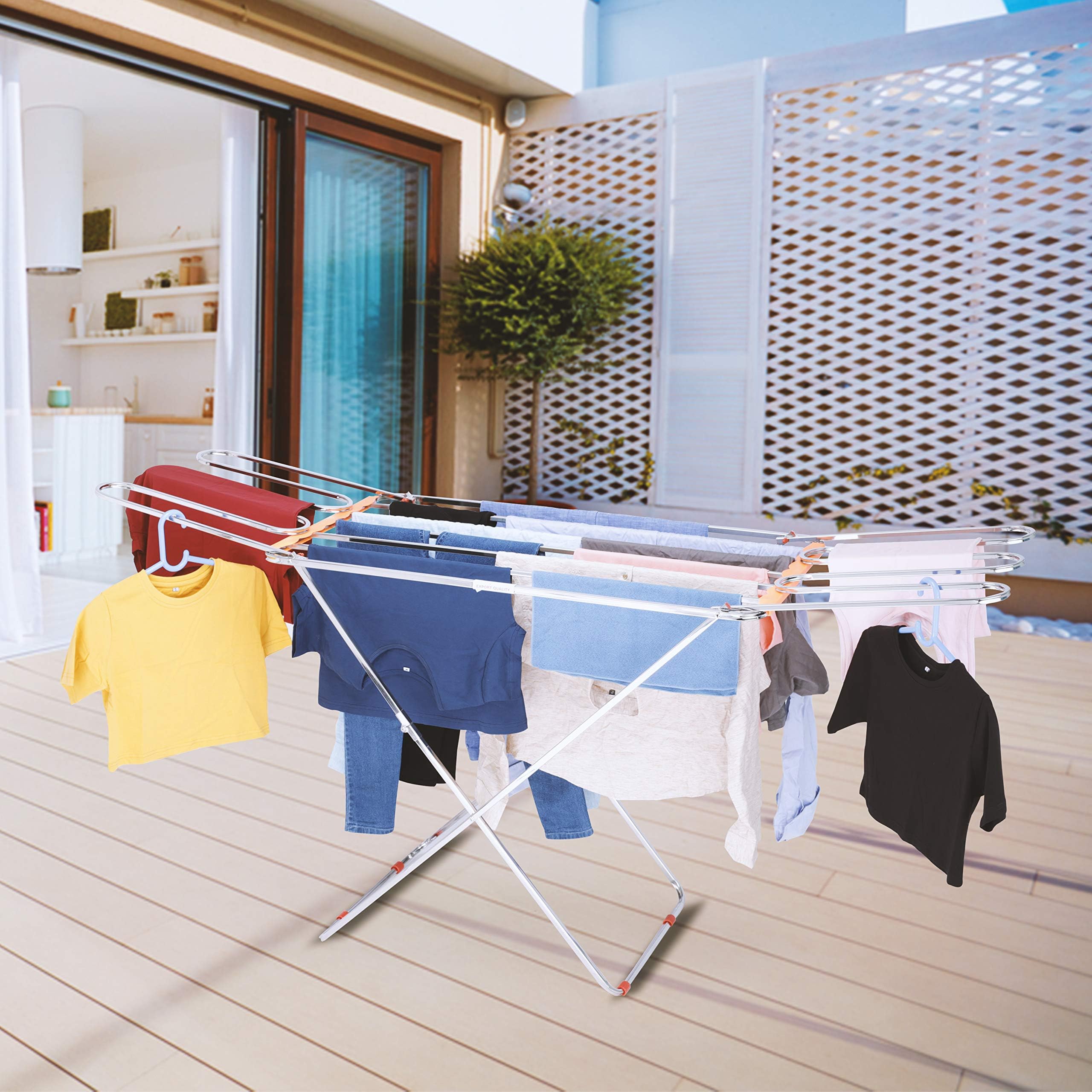 LiMETRO STEEL Jumbo Clothes Drying Stand for Drying Clothes | Foldable Clothes Dryings Stand | Colapsible Design - Stainless Steel