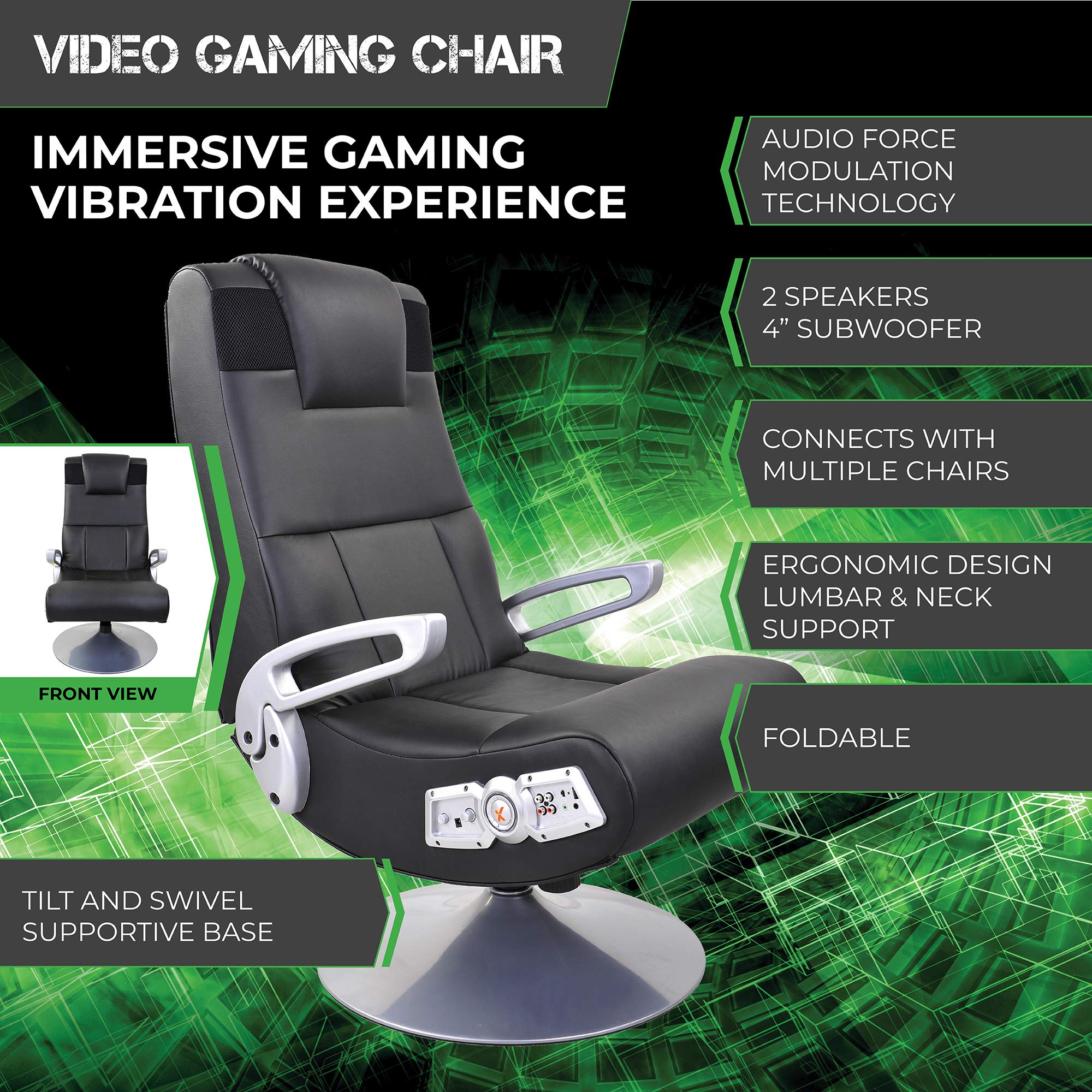 X Rocker, 5127401, SE 2.1 Black Leather Video Gaming Chair for Adult