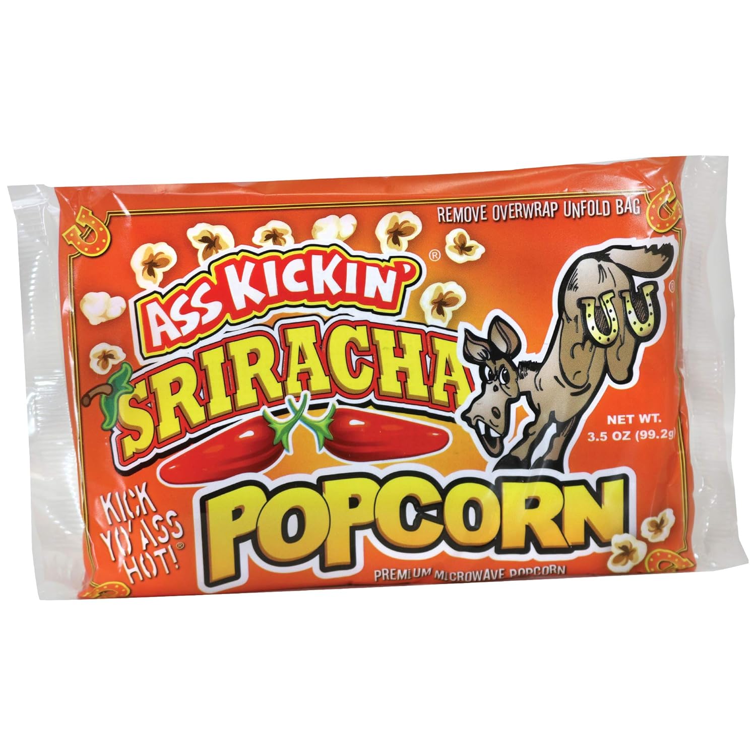 ASS KICKIN’ Sriracha Premium Microwave Popcorn Bags - 6 Pack - Ultimate Spicy Popcorn Gourmet Gift - Makes a Great Movie Theater Popcorn or Snack Food for Movie Night