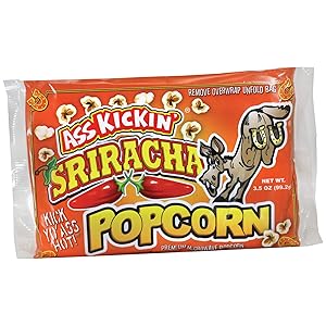 ASS KICKIN’ Sriracha Premium Microwave Popcorn Bags - 6 Pack - Ultimate Spicy Popcorn Gourmet Gift - Makes a Great Movie Theater Popcorn or Snack Food for Movie Night