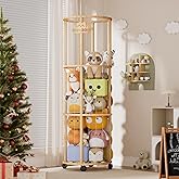 Stuffed Animal Storage with Wheels, Wooden Toy Organizer with Extra Large Capacity, Space Saving Plush Holder, Cute Stuffed Animals Zoo for Toddler Rooms, Playrooms, Bedrooms & Living Rooms