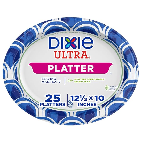 DIXIE ULTRA DISPOSABLE PAPER PLATTERS, 10″ X 12.5″, 25 COUNT – DURABLE, STURDY DESIGN