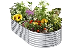 MISAGI Galvanized Raised Garden Bed Outdoor,Oval Large Metal Garden Bed Planter Box,Raised Beds for Gardening,Silver(8×2×1.5ft)
