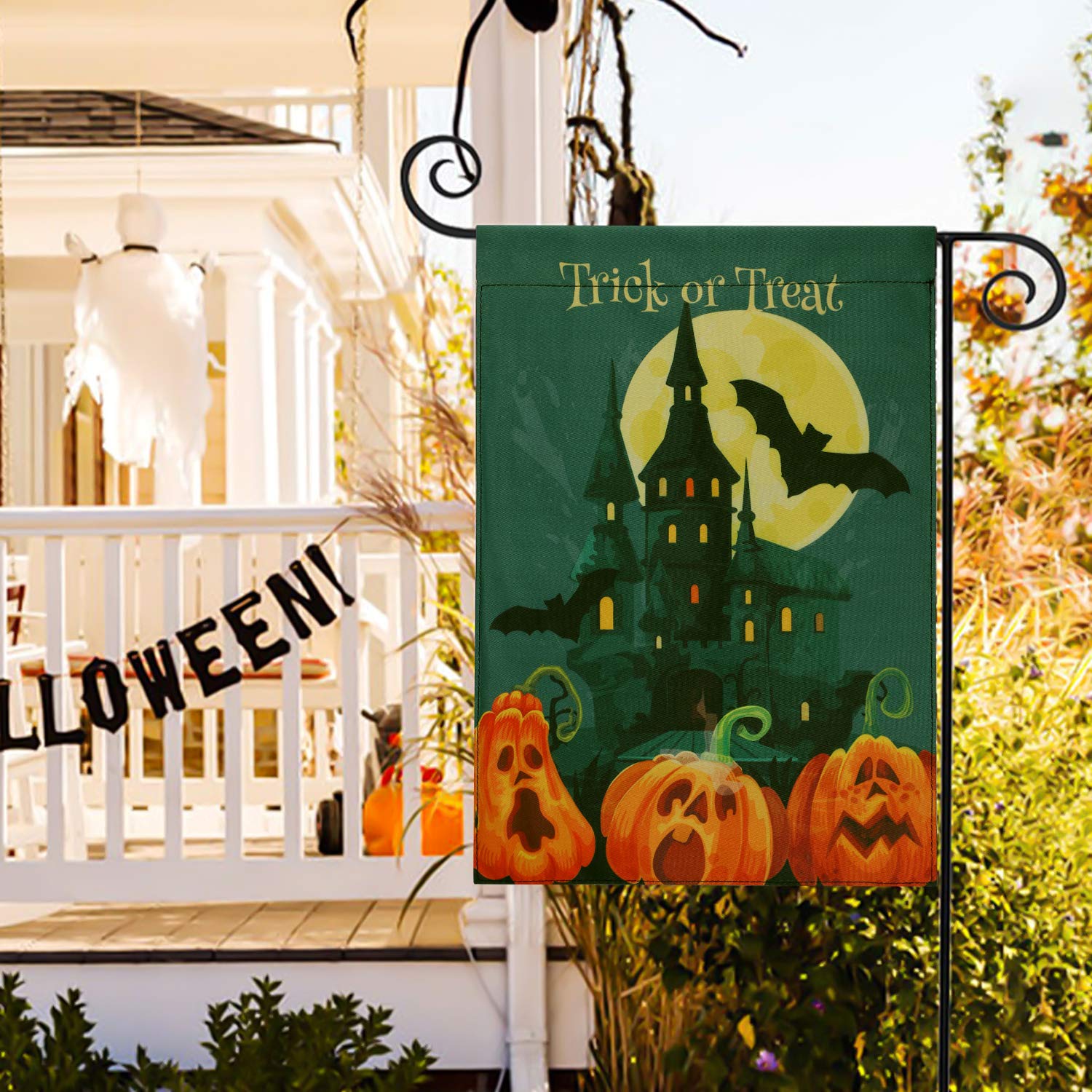 LONTG Halloween Garden Flag Castle Flag Halloween Yard Sign Garden Lawn Sign Outdoor Accessories Halloween Double Sided Decorations Flag For Halloween Party Outdoor Decorations Vivid Color 30x45cm