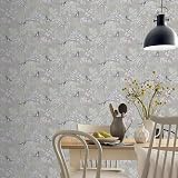 Arthouse Japanese Garden Grey Wallpaper Hand Drawn Trees Birds Pearlescent view 6
