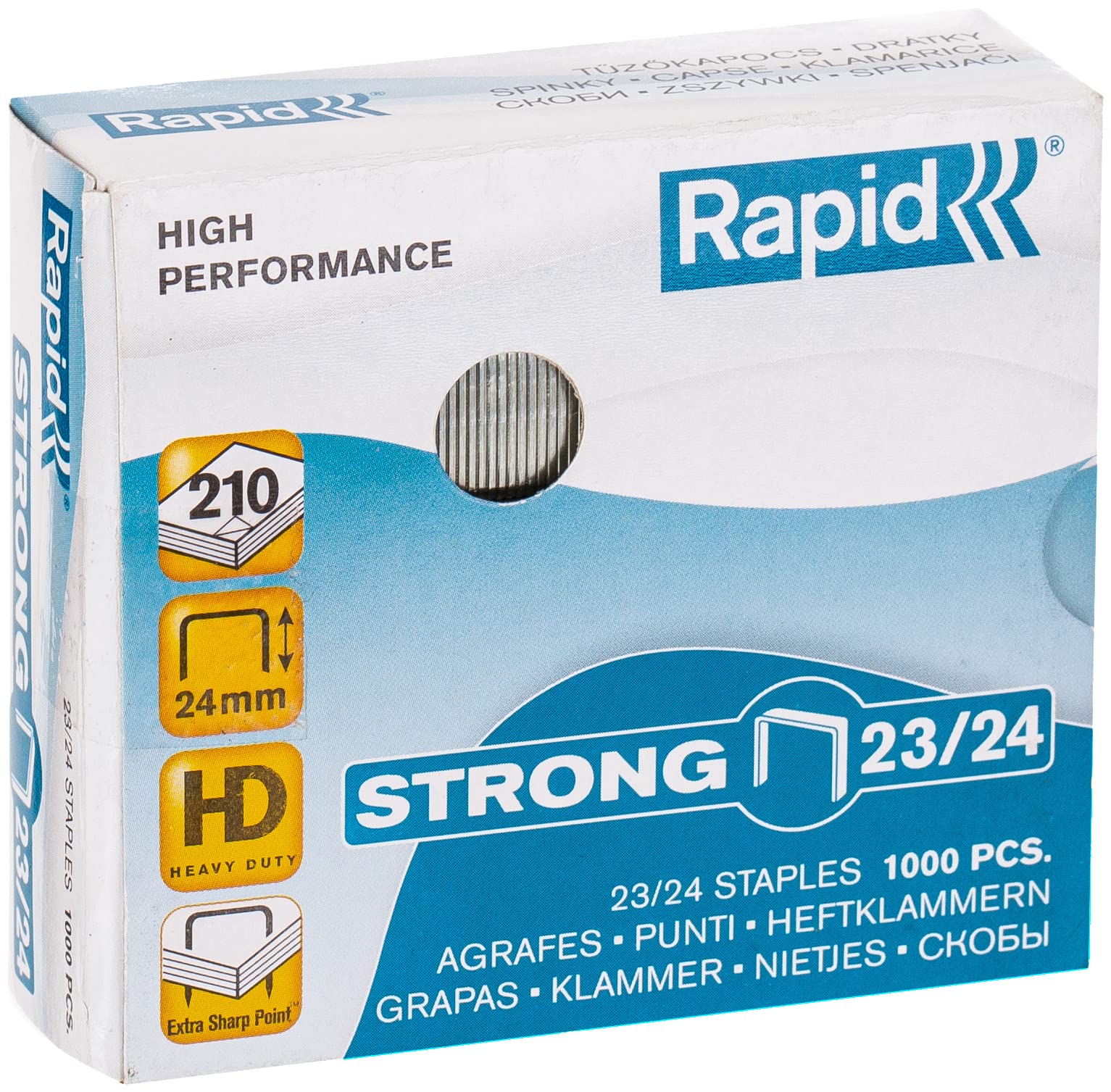 Rapid 23/24mm Strong Staples, For Stapling 150-210 Sheets, Use with Heavy Duty Staplers, Galvanised Wire, Box of 1000, 24870500