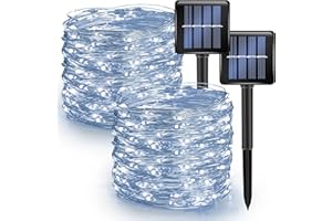 Dazzle Bright 2 Pack Solar String Lights Outdoor, Total 80FT 240LED Solar Powered Waterproof Fairy Lights 8 Modes, Copper Wire Lights for Christmas Patio Party Tree Yard Decoration (White)