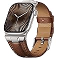 Suitisbest Leather Bands Compatible for Apple Watch Ultra Band 49mm 46mm 45mm 44mm 42mm, Genuine Leather Rugged Durable Matel Connector Replacement Strap for Women Men iWatch Ultra 10 9 8 7 6 5 4 3 SE