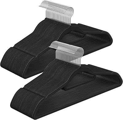 SONGMICS Velvet Hangers Set of 20 Non-Slip 360° Hook 0.6 cm Thick Black
