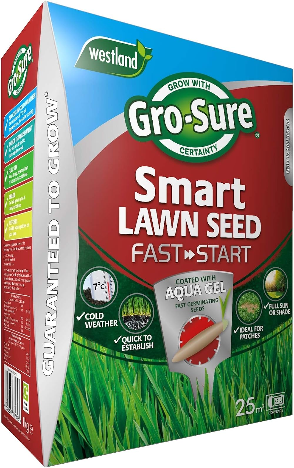 Gro-Sure Aqua Gel Coated Fast Start Smart Grass Lawn Seed 1 kg 25 m2 Blue
