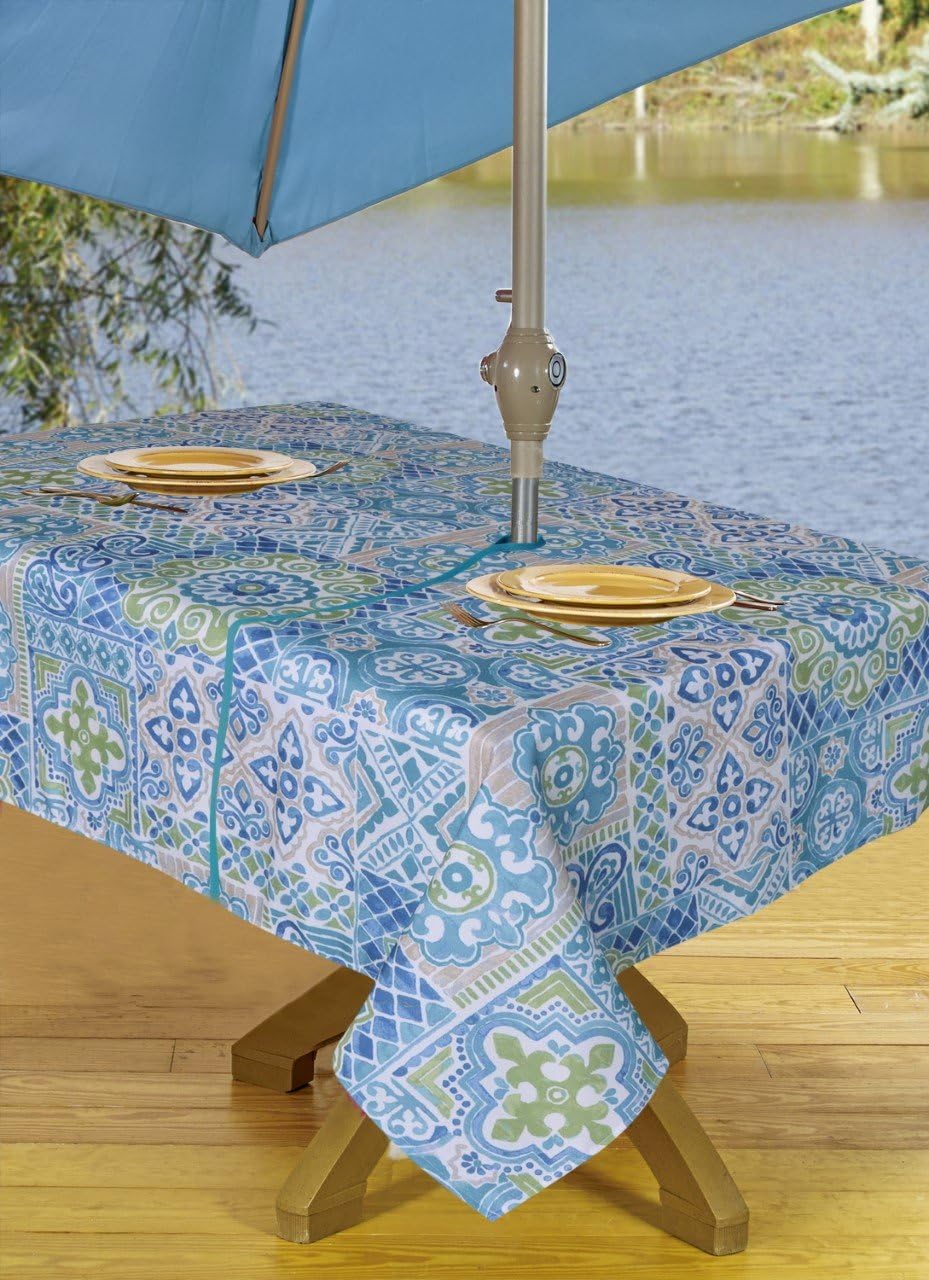 Tablecloths Outdoor Tablecloth with Umbrella Hole & Zipper Blue 54 by 72 Inch Washable Poly