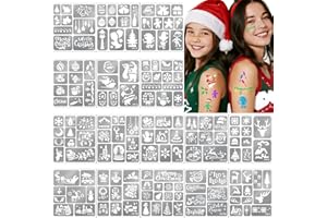 YAZHIJI 158 PCS Christmas Temporary Tattoo Stencils for Kids, Face and Body Paint Stencils Kit, Girl Boy Glitter Xmas Santa Tattoos Stencils Pack for Christmas Kids School Show Birthdays Party Favor Supplies