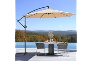 HOMSHADE 10ft Offset Patio Umbrella - Offset Hanging Cantilever Patio Outdoor Market Umbrella UPF50+ UV Protection with Easy Tilt Adjustment and Crank for Pool Deck and Garden (Beige)