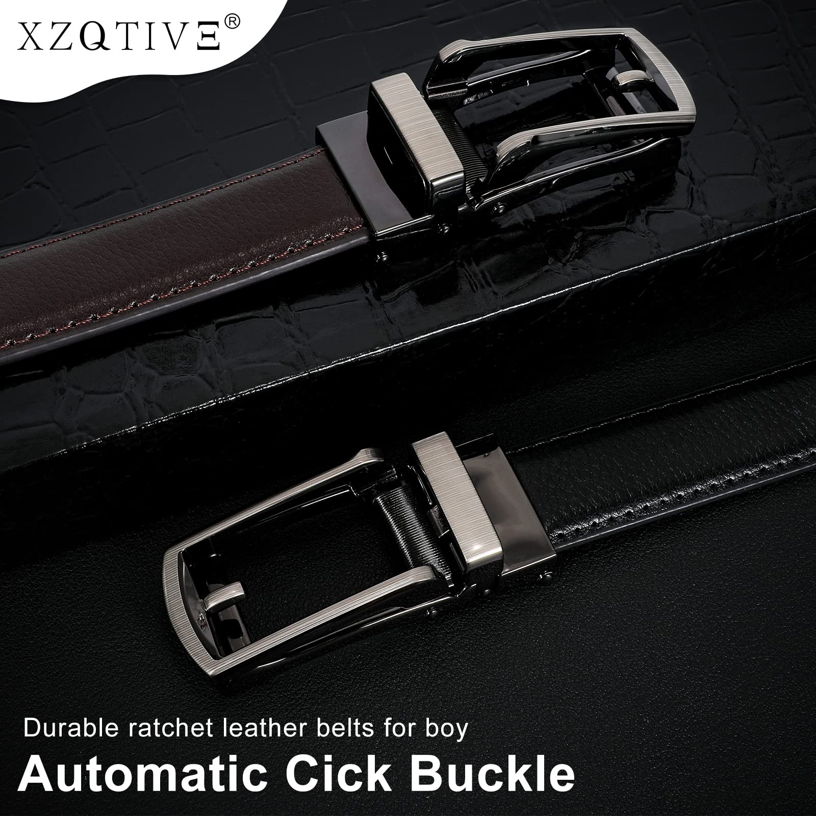 XZQTIVE Boy Ratchet Leather Belts Easy Slid Click Buckle Auto Belt For Kids School Uniform Dress Jeans