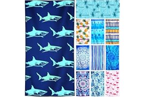 GENOVEGA Microfiber Lightweight Thin Beach Towel Compact Oversized Quick Dry Sandproof Clearance Towels Sand Free Swim Camping Pool Travel Essentials Accessories Vacation Women Men Adults Blue Small Shark