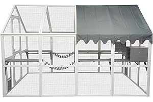 YOPTO Wooden Catio Outdoor Cat Cage Enclosure with Weatherproof Roof, Cats Scratcher Ramp,Space Capsule Bed,Bridges and Resting Houses,Platforms,for Walk in Kitten Kennel,White