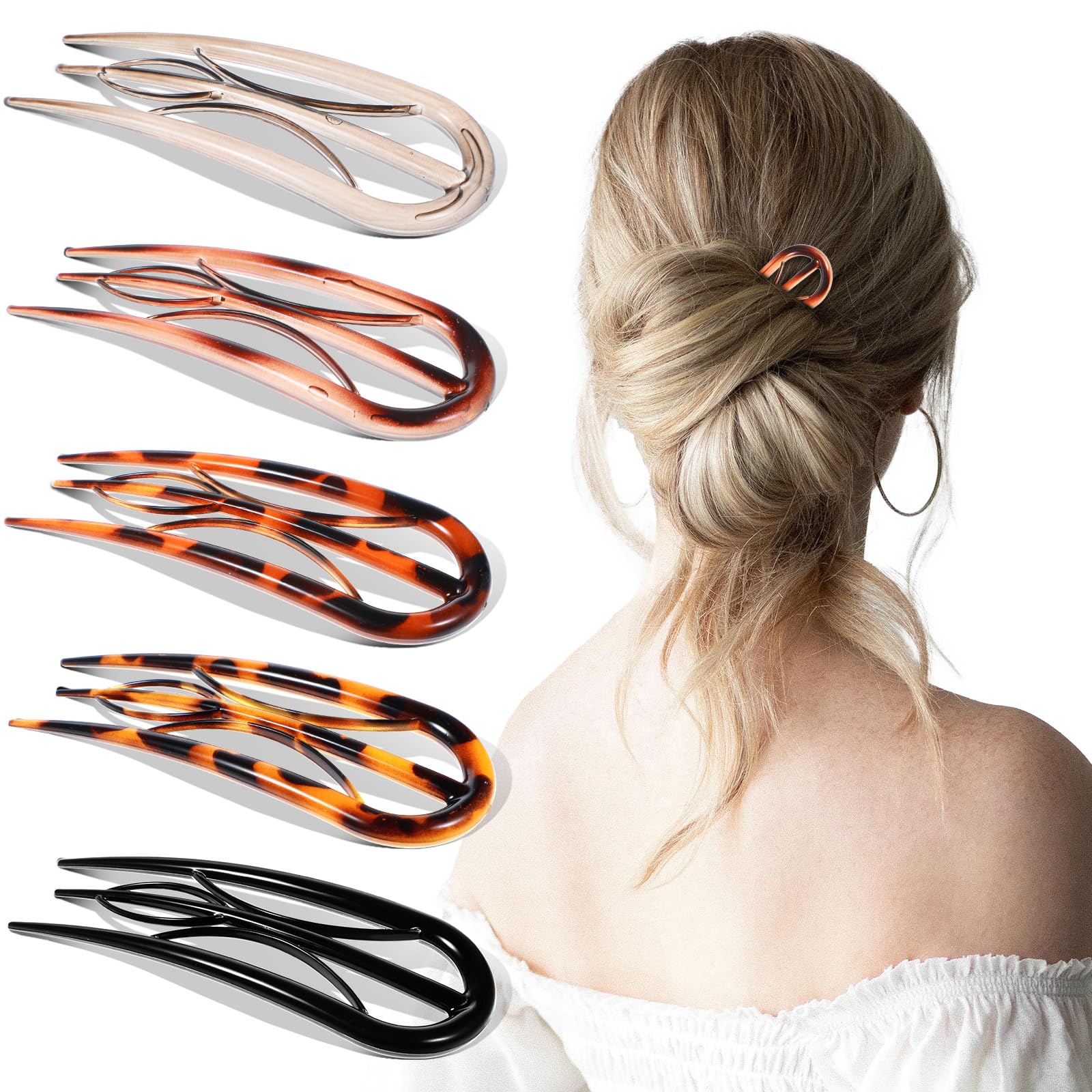 Tyqour 5Pcs French Twist Hair Pins，U Shaped Hair Pins For Styling, No Slip French Hair Pins for Girls Women