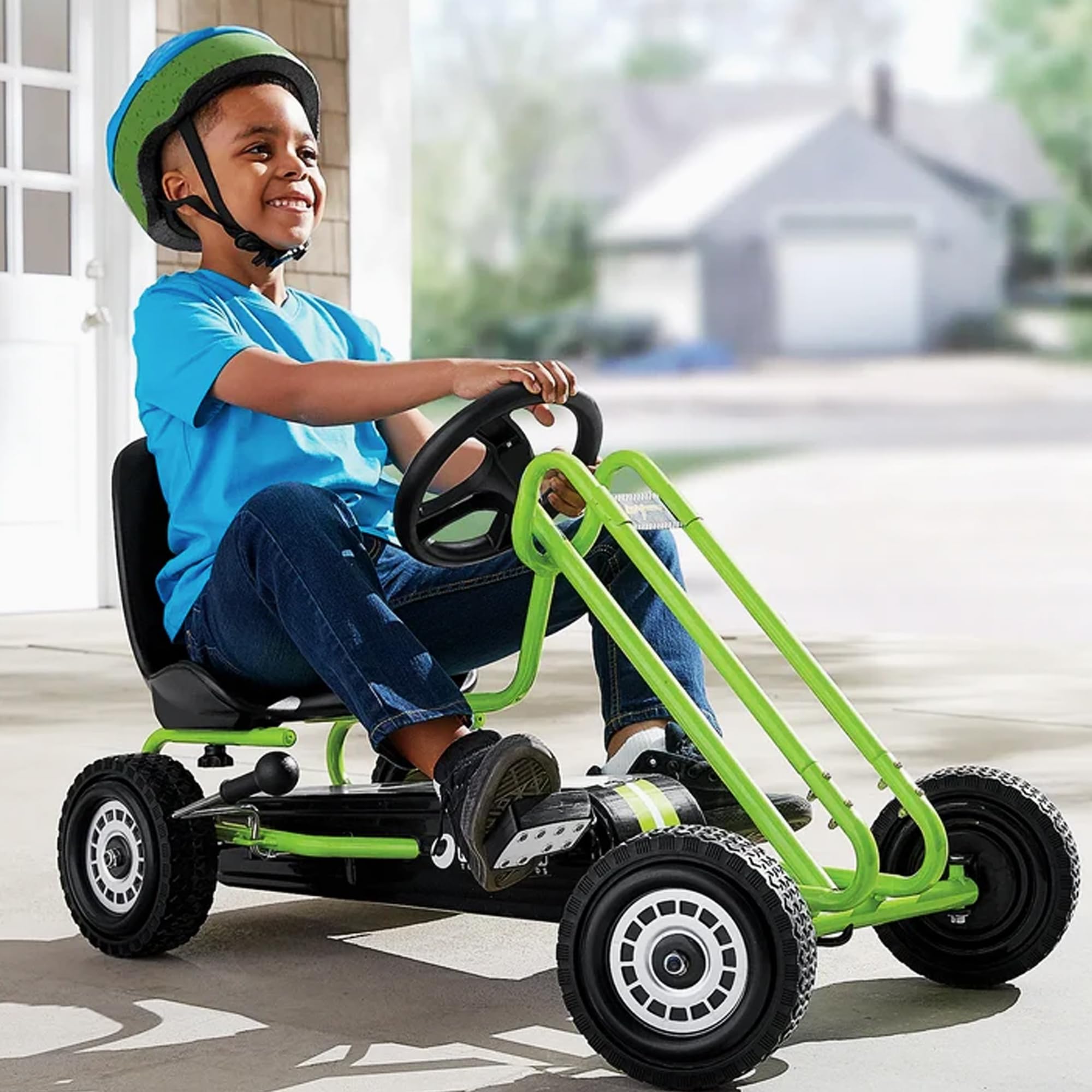 hauck 90105 Kids Pedal Go Kart, 4 Wheel Bike Cart, Ages 4-8, Lightning Ride, Race Green - Outdoor Bicycle Karts with Plastic Wheels for Boys and Girls
