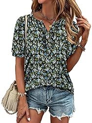 KISSMODA Women's Tunic Tops Casual V Neck Short