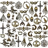 JIALEEY Halloween Charms, Halloween Decorations Charms Pendants DIY for Necklace Bracelet Jewelry Making and Crafting, 51 PCS Antique Bronze