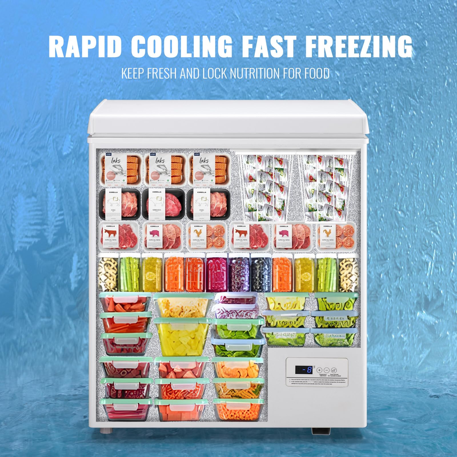 DEMULLER Chest Freezer with Electronic Control 41℉ to -15 ℉Deep Freezer 4.0Cubic Feet Freestanding Small Freezers with 2Removable Stainless Steel Basket Mini Freezer Top Open Door Compact Freezer