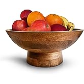 Fairwood Way - Brown Pedestal Bowl - 12 Inch, Wide Brown Footed bowl as Fruit, Key, Decorative, Candy Holder or Centerpiece, Wooden Bowl Decorative for Kitchen, Dining Table & Modern Home Accessories