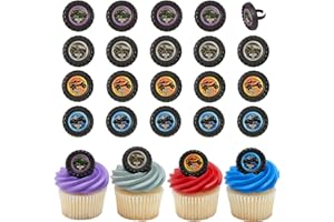 DECOPAC Monster Jam Rings, 24 Monster Truck Cupcake Toppers, Bright Colorful Truck Tire Cupcake Decorations, Food Safe - 24 Pack