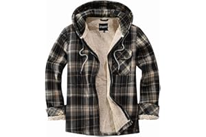 Elesuit Men's Full Zip Fleece Flannel Jackets Shirt Plaid Cotton Hoodies Soft Warm Coat for Men with Hood