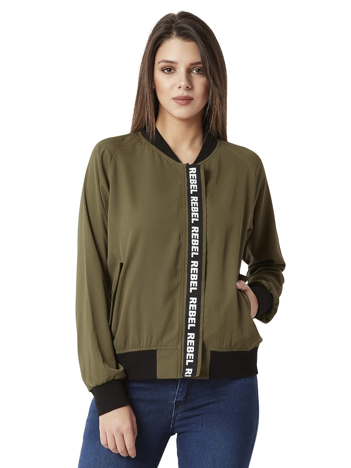 miss chase women's olive green bomber jacket