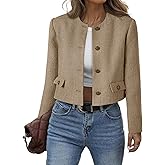 Cicy Bell Womens Cropped Tweed Blazer Collarless Button Down Bomber Jacket Business Casual Fall Outfits