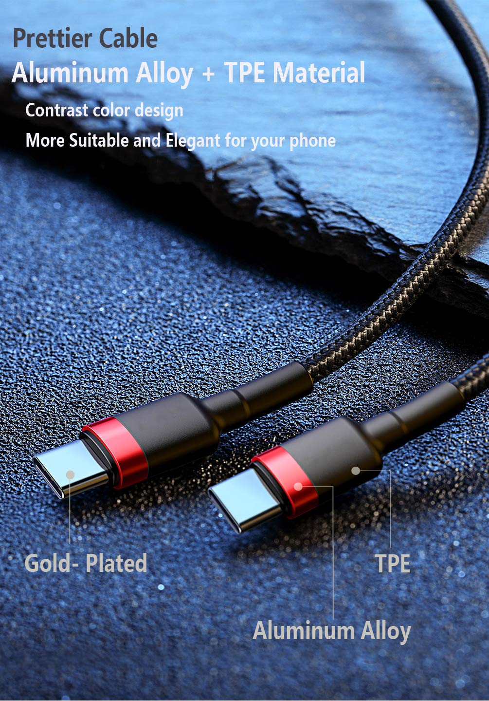 USB C Cable to USB C Cable, Mxcudu USB Type C Fast Charger(60W, 20V/3A) Nylon Braided Charging Cord Compatible with Google Pixel 3/3XL, Samsung Galaxy S9/S10, Huawei Matebook, MacBook(Black/Red)