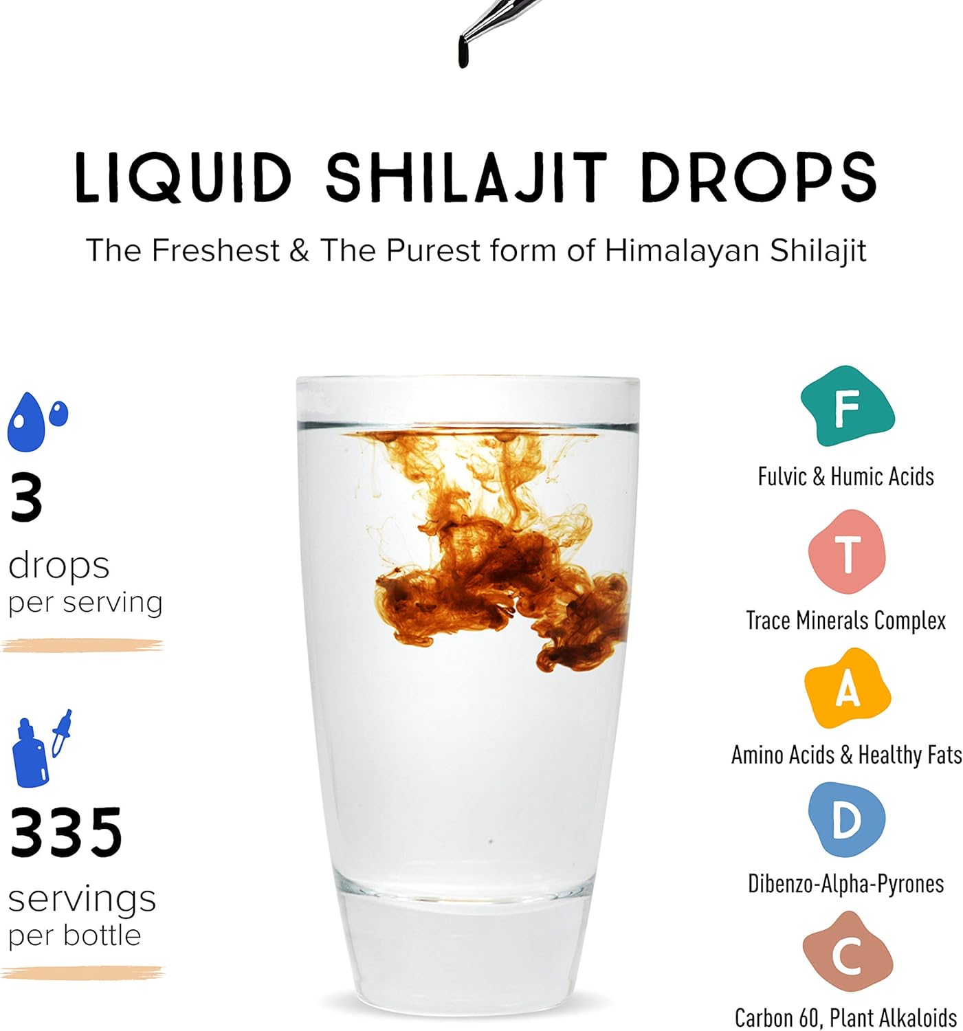 Pure Himalayan Shilajit, Liquid Drops, 50ml /335 Servings, Natural Trace Minerals & Fulvic Acid Complex: Health & Personal Care