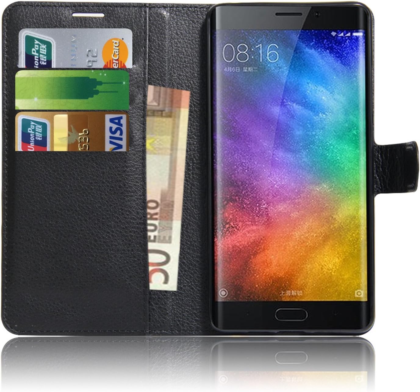 Anzhao Xiaomi Mi Note 2 Case Premium PU Leather Wallet Flip Cover Case With KickStand and Card Slots for Xiaomi Mi Note 2 (Black)