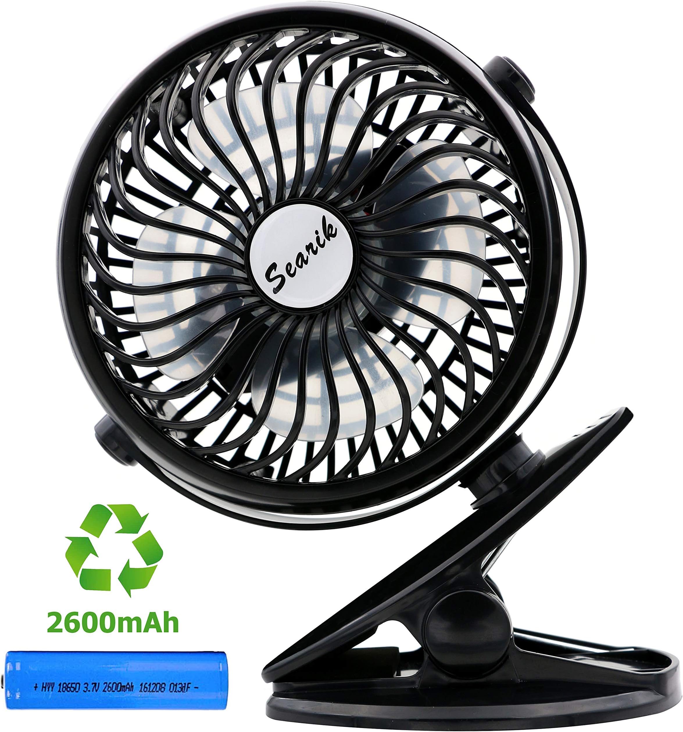 Searik Mini Handheld Stroller Fan Clip On for Baby, Personal Portable Fan for Travel Car Seat Baby Fan USB or Battery Operated Small Desk Fan Adjustable 3 Speeds for Camping Crib Car Rides Stroller Accessories
