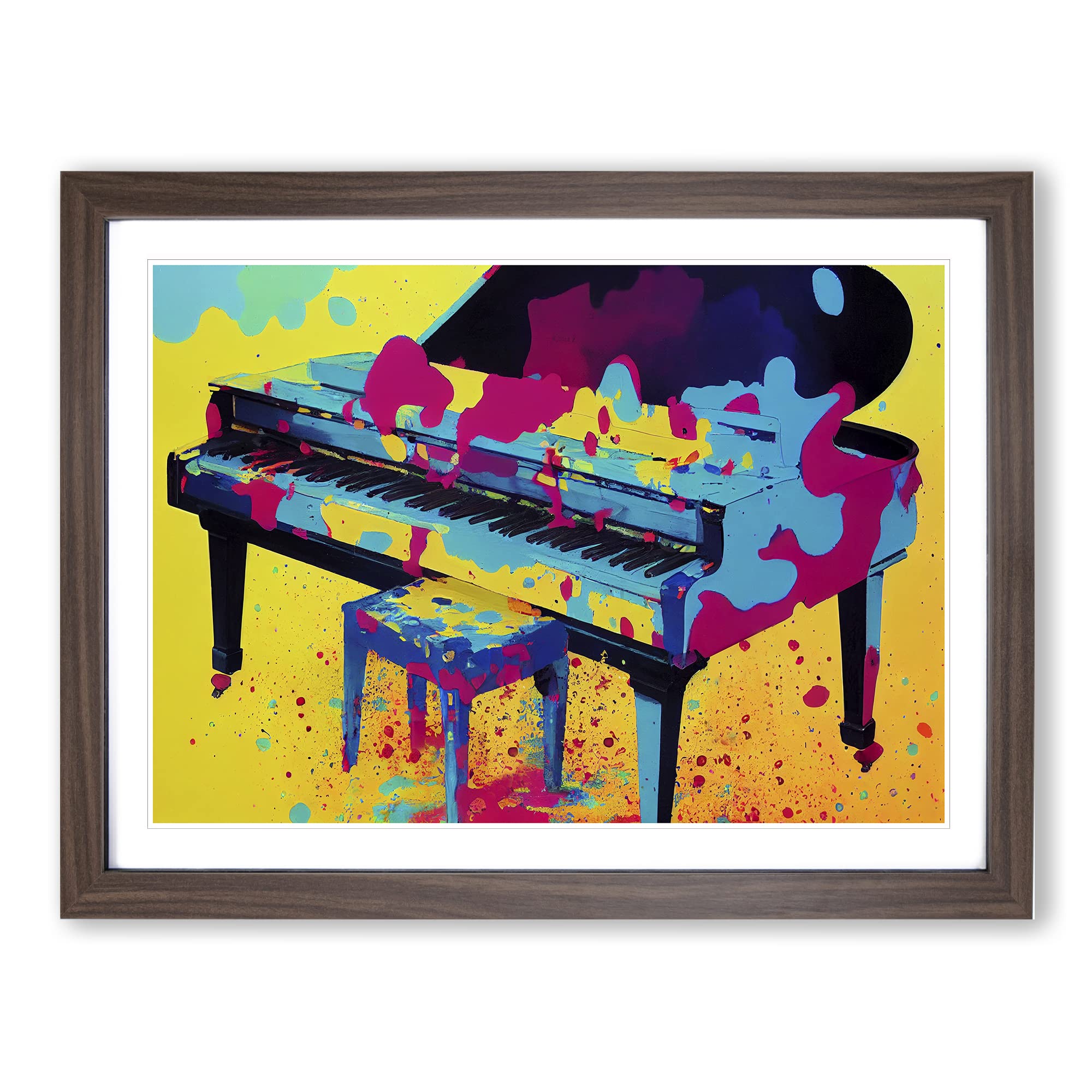 Splashed Piano Abstract Framed Print | A4 Walnut Framed Wall Art | Ready to Hang | Abstract Music Picture | Living Room Bedroom Lounge Office