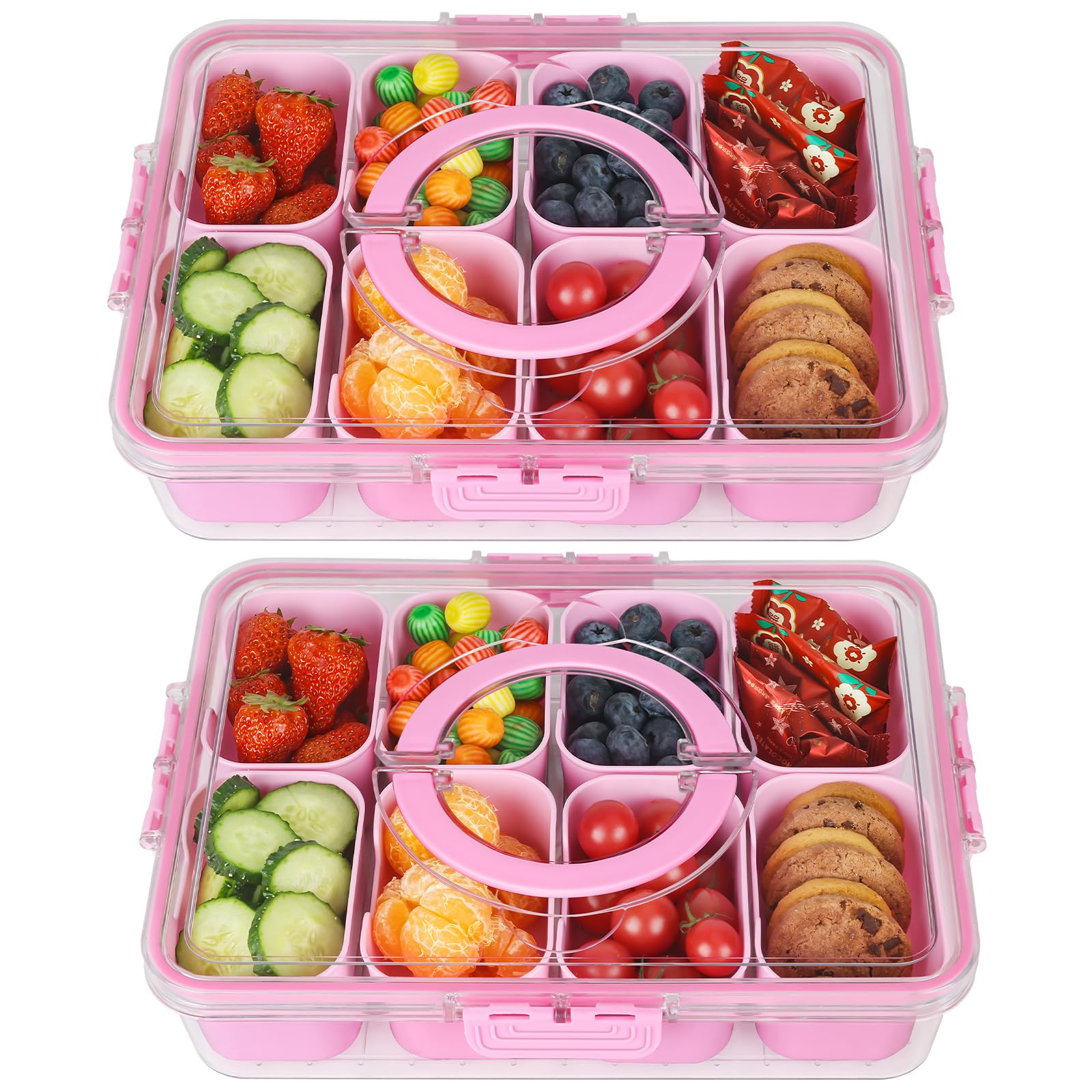 shopwithgreen Snackle Box Charcuterie Container, Divided Serving Tray with Lid and Handle for Party, Veggies, Fruits, Nuts, Food Tray Platter Snack Box Container for Entertaining, Picnic, Pink, 2pcs Image shopwithgreen Snackle Box Charcuterie Container, Divided Serving Tray with Lid and Handle for Party, Veggies, Fruits, Nuts, Food Tray Platter Snack Box Container for Entertaining, Picnic, Pink, 2pcs Image